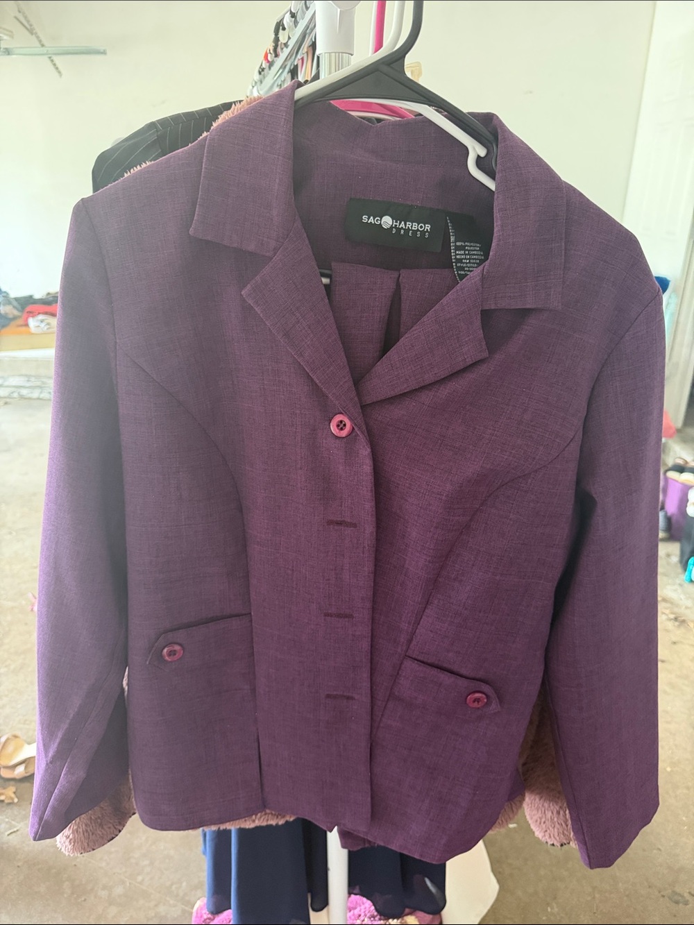 Sag Harbor Women's Deep Plum Button-Front Blazer and Matching Pants